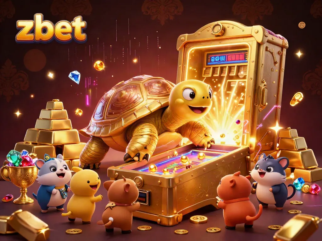 Experience thrilling casino action with ZBET's vibrant gaming scene featuring a golden tortoise and treasure.