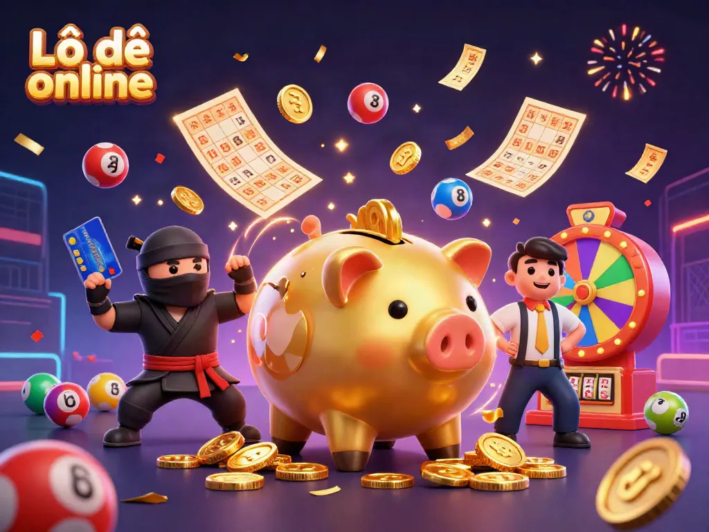 Join the fun at Lô đề online with dynamic lottery-themed 3D characters and vibrant game elements!