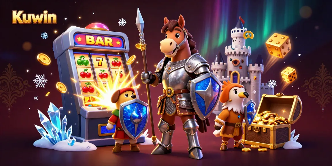 Kuwin jackpots explode with vibrant coins, exciting slots, and lively characters in a captivating casino scene.