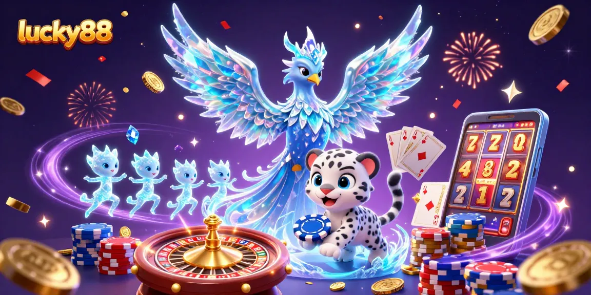 Experience winning moments with lucky88 in this vibrant 3D casino scene full of excitement.