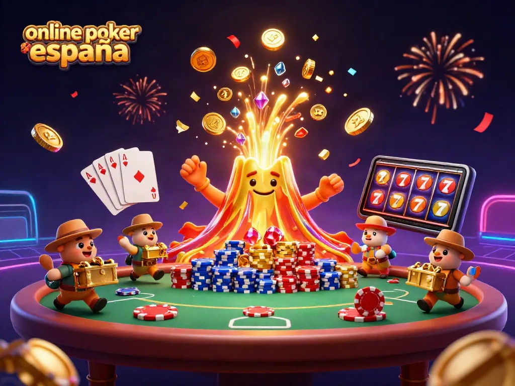Jugar al póker online en España, disfrutando con fichas y una mesa vibrante.