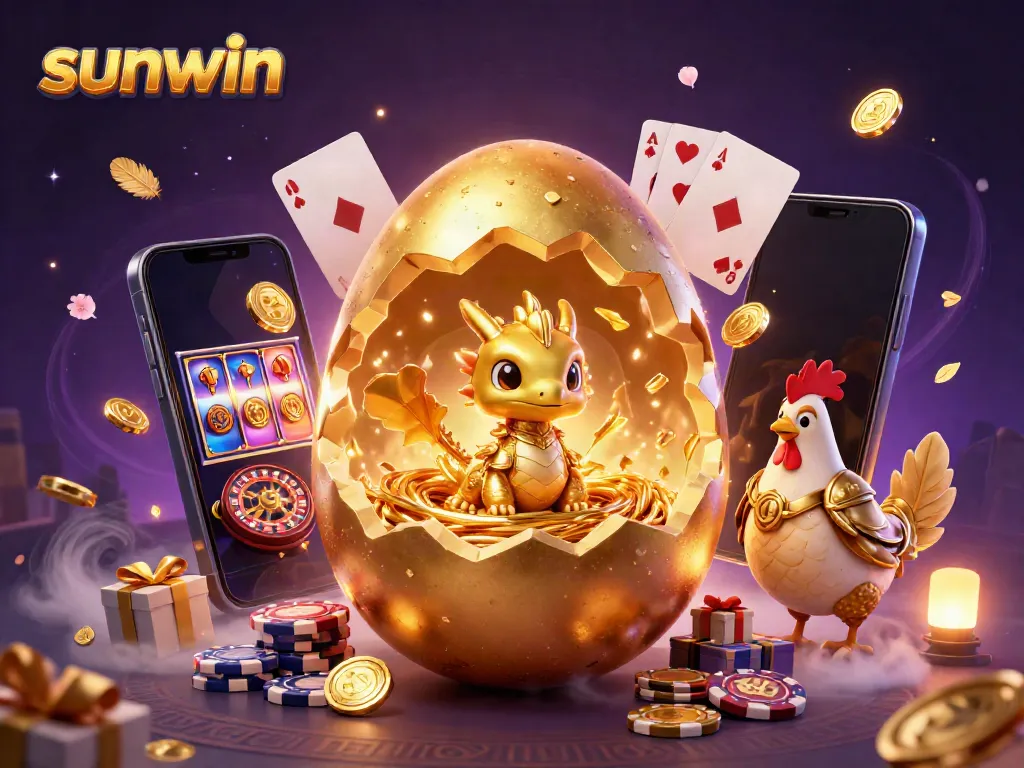 Experience the thrilling gameplay of Sunwin with a golden dragon and vibrant casino elements, perfect for dedicated gamblers.