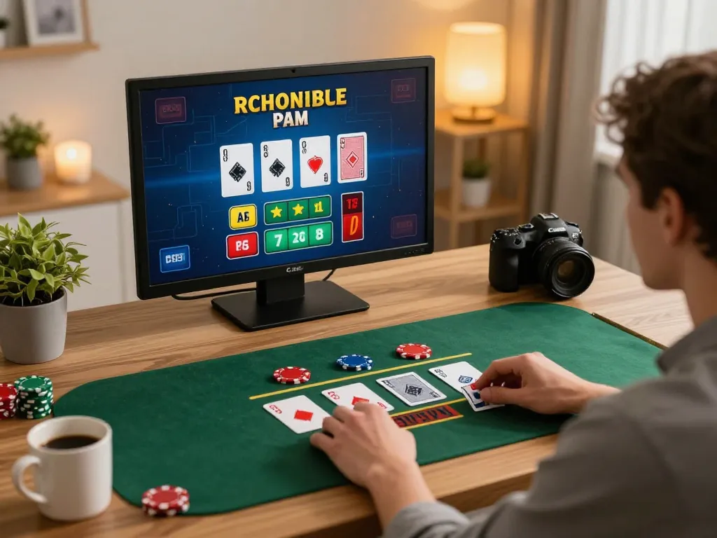 Sunwin user enjoying live blackjack gameplay in a warm, inviting home office setting.