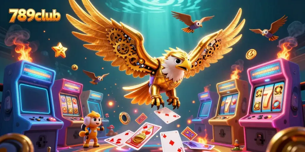 Experience thrilling gameplay at 789club with vibrant casino-themed elements and a dynamic 3D eagle illustration.