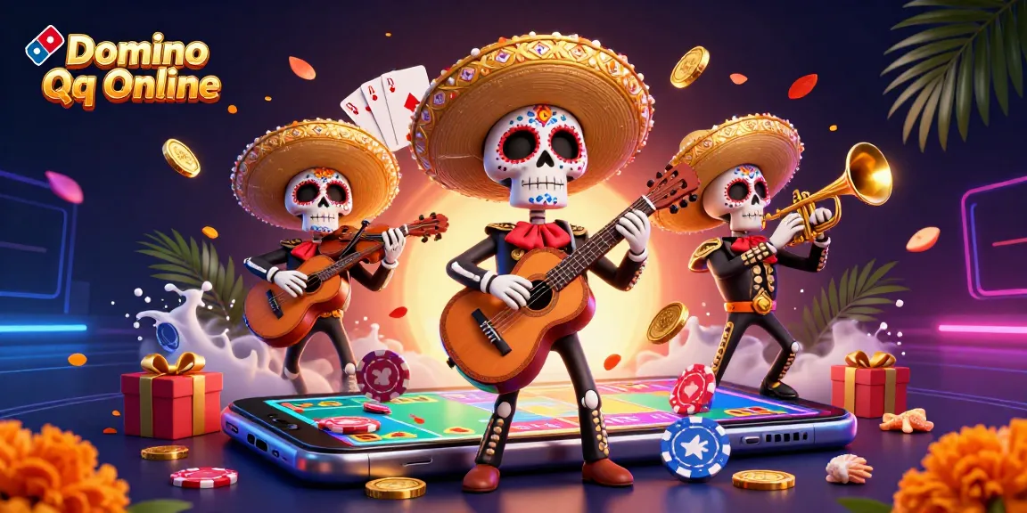 Play exciting Domino Qq Online games with colorful characters and thrilling elements in a vibrant setting.