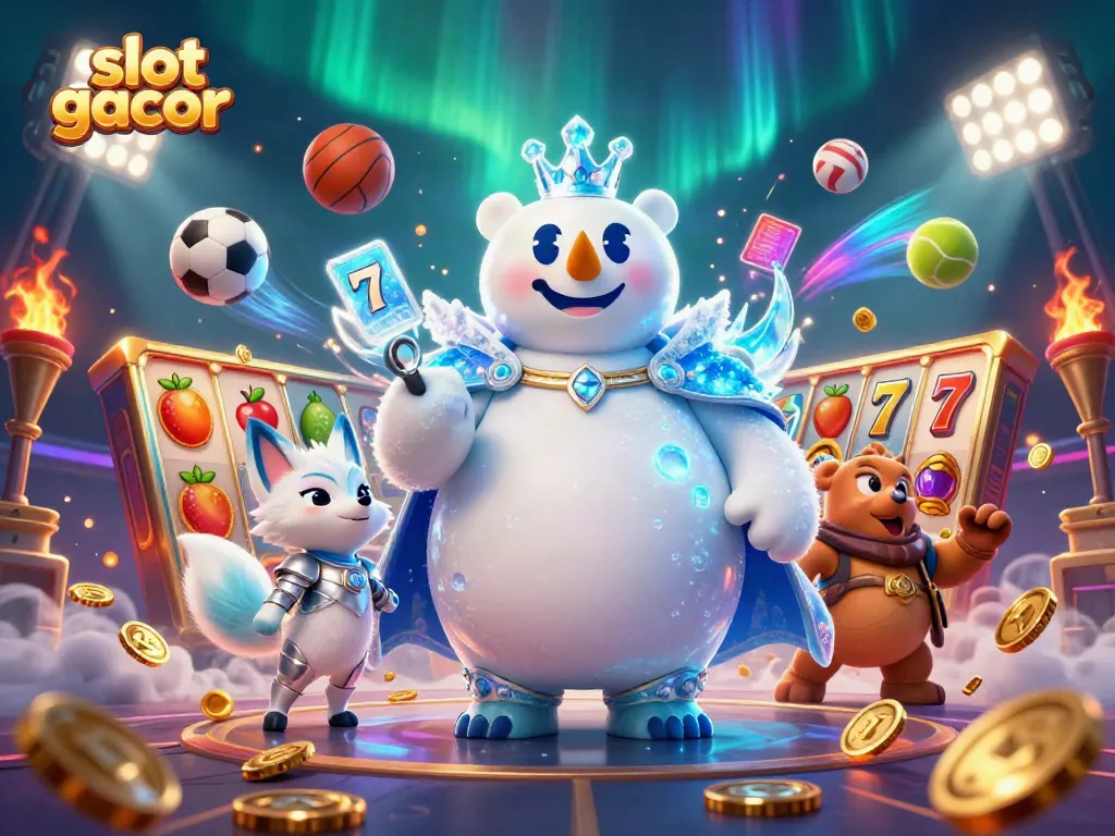 Experience thrilling wins with slot gacor in this vibrant casino-themed illustration.