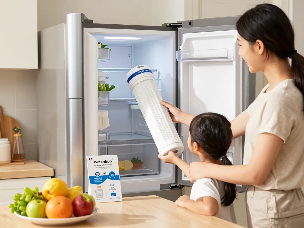 Replacing Waterdrop WD-F19C Replacement for GE® RPWFE® filter in a bright home kitchen for better water quality.