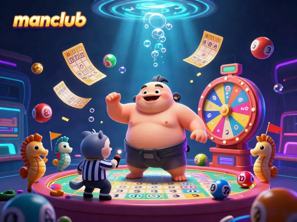 Experience vibrant underwater gaming with manclub's exciting lottery scene showcasing the fugu and seahorse spectators.
