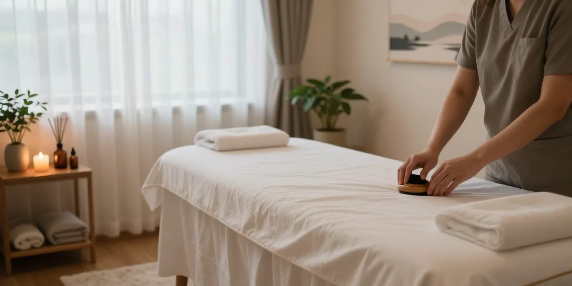 Relaxing massage therapy room ideal for 영등포출장마사지, featuring calming decor, soft lighting, and aromatic elements.
