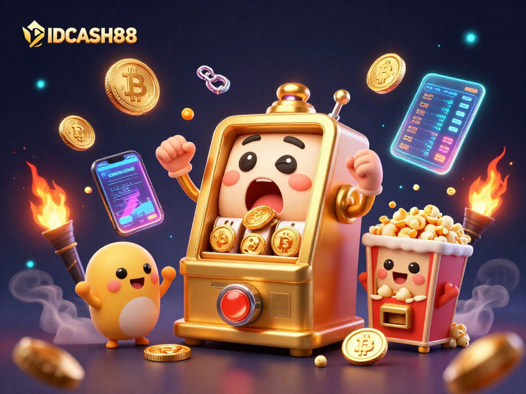 Experience the excitement of winning with IDCASH88's jackpot celebration featuring vibrant golden slot machines!