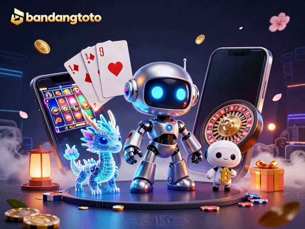 Experience thrilling gameplay with bandungtoto featuring robots, slots, and coins in an engaging casino scene.