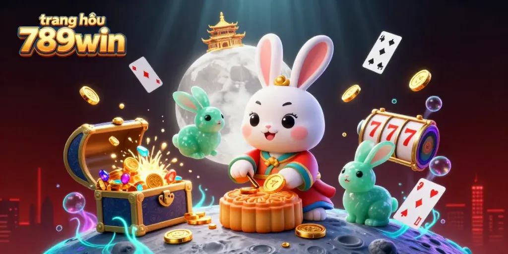 Engage with the vibrant undersea scene representing trang chủ 789win, showcasing a cartoon moon rabbit winning in a casino.
