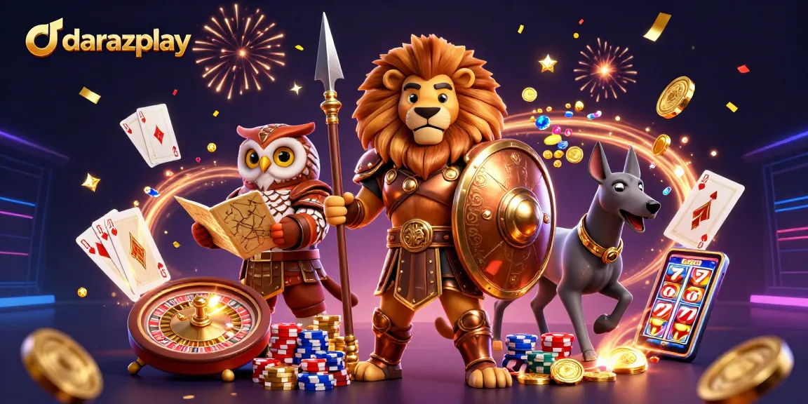 Experience thrilling gameplay at darazplay with dynamic casino elements, coins, and vibrant characters.