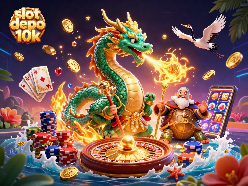 Spin the reels with slot depo 10k and experience golden jackpots in a vibrant casino scene.