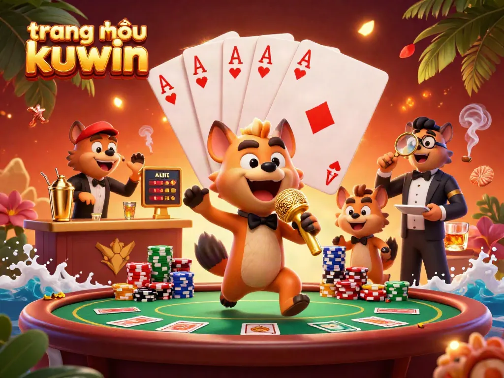 Experience the thrill of gaming at trang chủ kuwin with vibrant hyenas in a packed 3D casino scene.