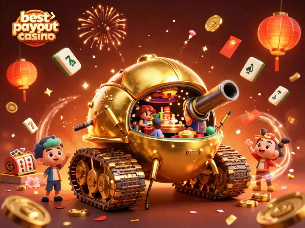 Win big at the best payout casino with 3D digital illustration of vibrant casino elements.