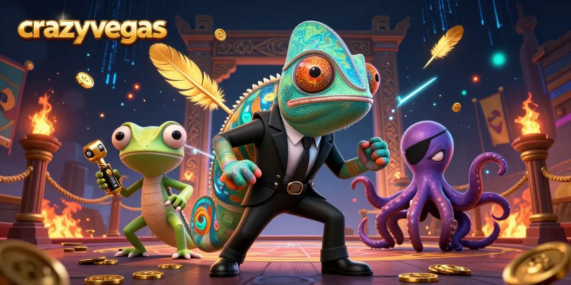 Experience the thrill of crazyvegas with a vibrant 3D illustration of unique casino characters.