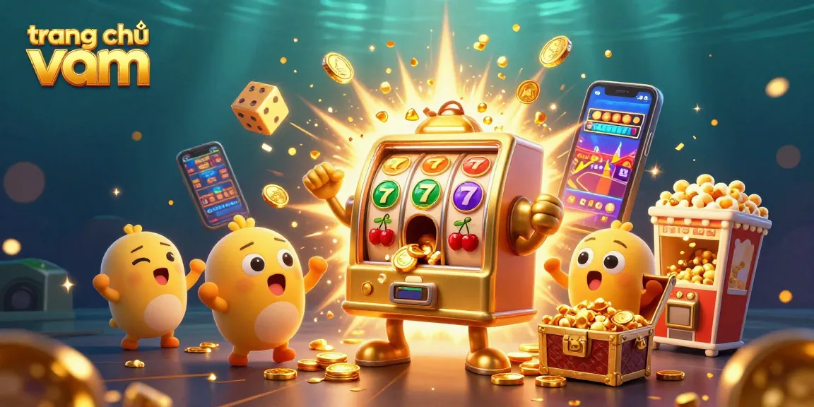 Spin at trang chủ vmax, as a golden slot machine celebrates a jackpot amid a vibrant casino scene.