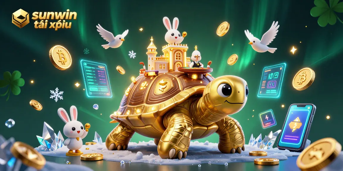 Experience the excitement of sunwin tài xỉu with a vibrant casino illustration featuring gold coins and a rabbit dealer.