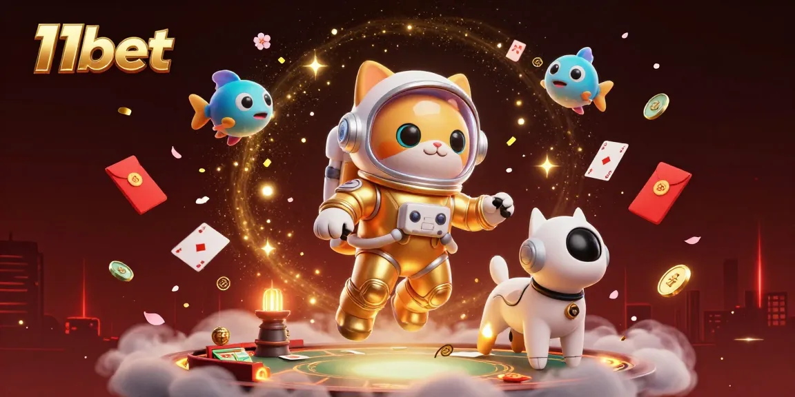 Engage in thrilling action with 11bet, featuring a vibrant 3D cosmic scene with poker elements and captivating colors.