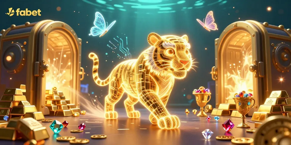Experience the thrilling ambiance of fabet’s digital casino with a golden tiger and treasure elements.