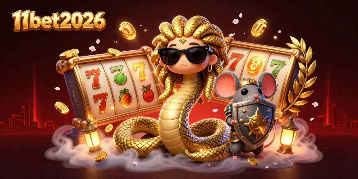 Play popular games at 11bet2026 with vibrant reels and characters in a lively casino scene.
