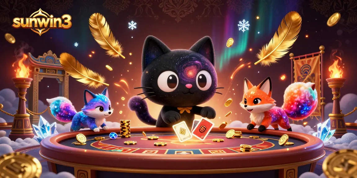 Play games at sunwin3 with vibrant cosmic elements and engaging characters at a casino table.