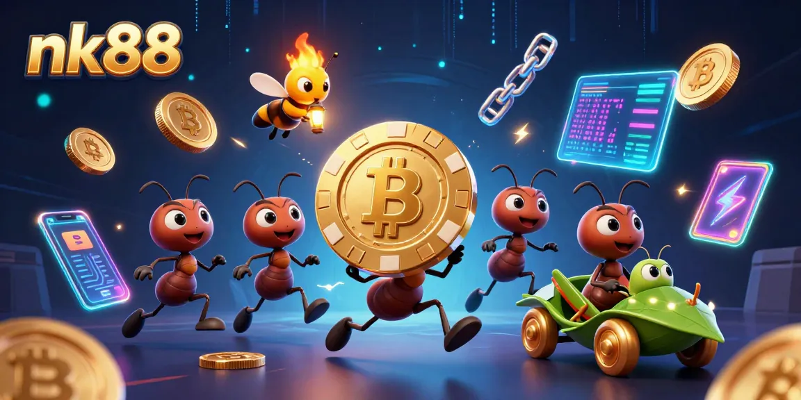 Experience thrilling gameplay at nk88 with vibrant animation featuring ants on a heist for a giant poker chip.