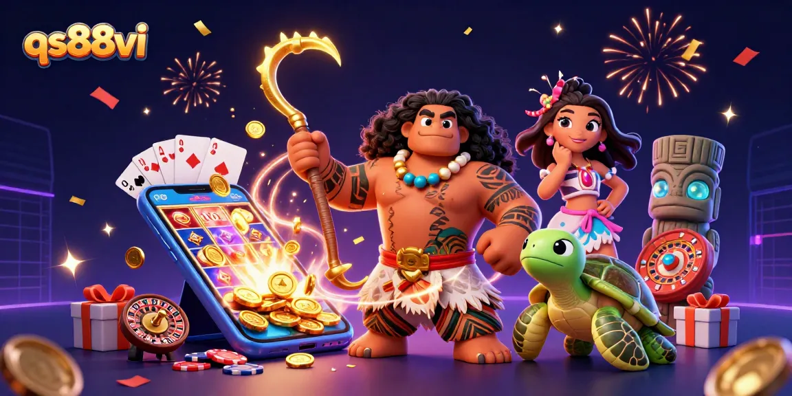 Engage with qs88vi as a cartoon demigod and turtle celebrate casino wins!