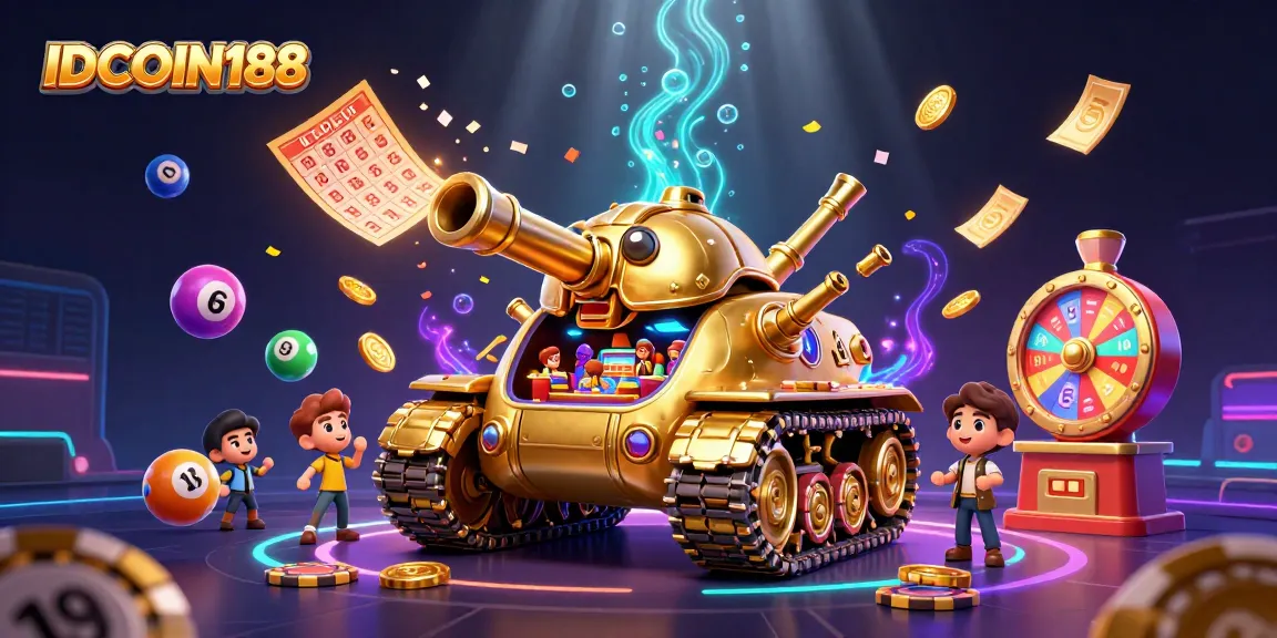 Experience IDCOIN188's vibrant casino world with a dynamic golden beetle tank and lottery magic.