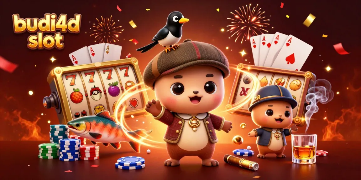 Engage in the vibrant budi4d slot adventure with playful characters and exciting game elements in this illustrated scene.