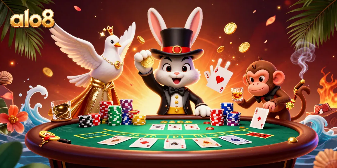 Experience the excitement of gambling at ALO8 with vibrant colors and dynamic casino elements.