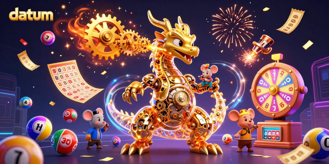 Join the fun at datum with a 3D golden dragon amidst colorful casino elements and vibrant interaction.