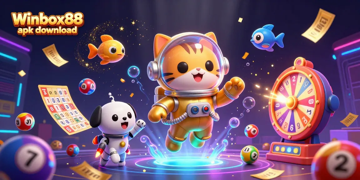 Experience the excitement of Winbox88 apk download with our dynamic gaming scene featuring colorful lottery elements.