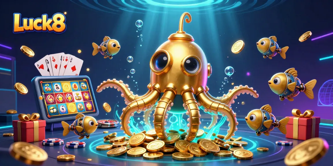Luck8 offers an exciting underwater casino adventure with a golden kraken and game elements.
