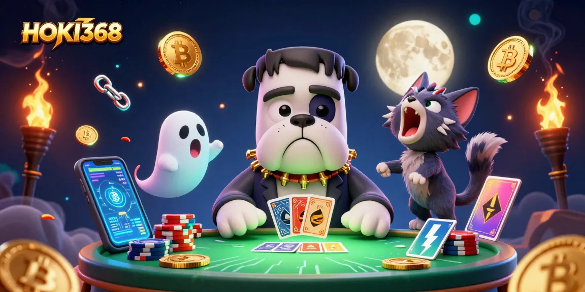 Experience the thrill of HOKI368 with dynamic gambling action featuring animated characters and mystical elements.