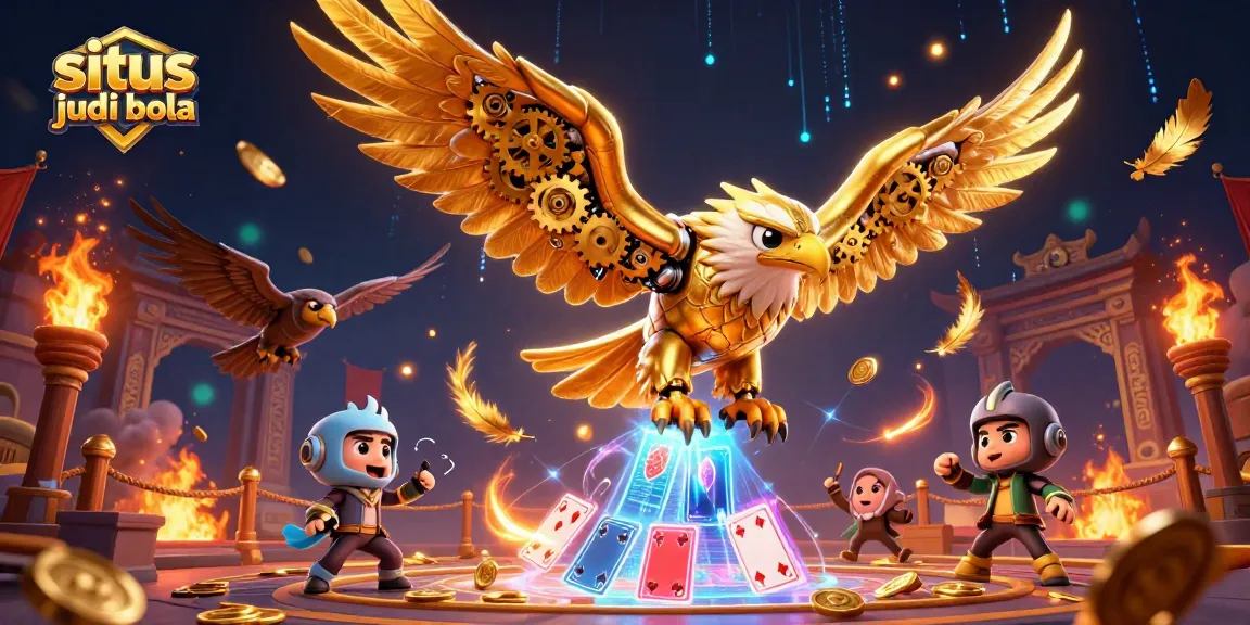 Engage with the dynamic world of situs judi bola featuring a golden eagle amidst gambling excitement.