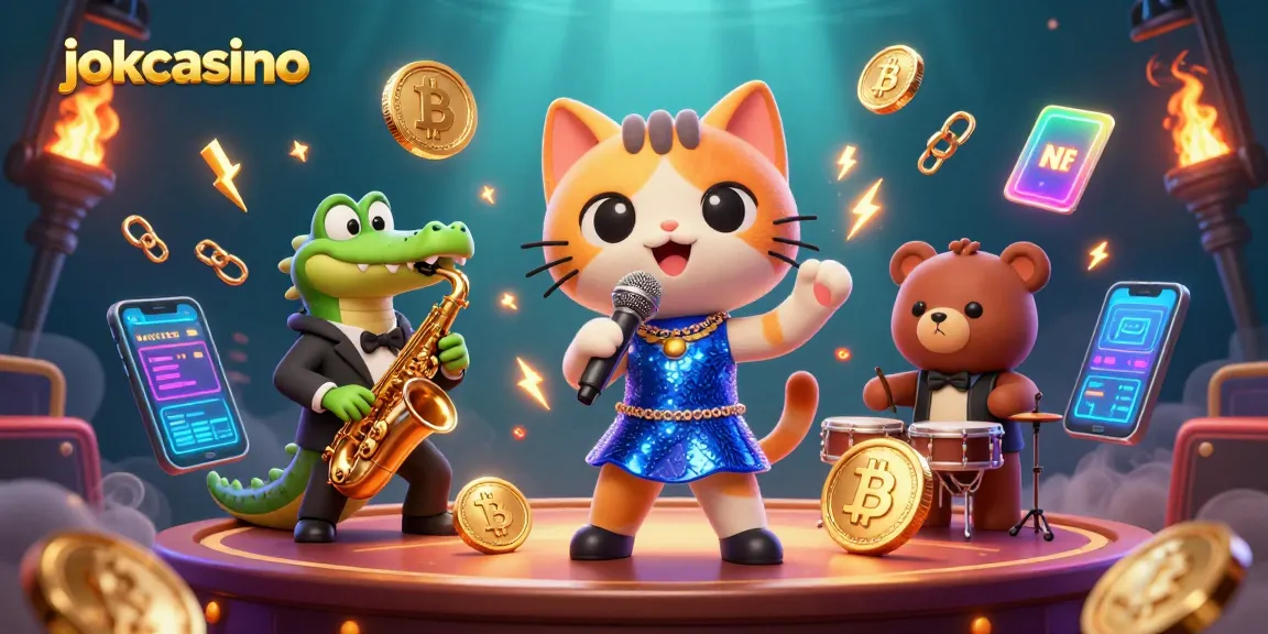 Experience lively gaming with jokacasino's vibrant 3D jazz scene featuring unique characters and crypto elements.