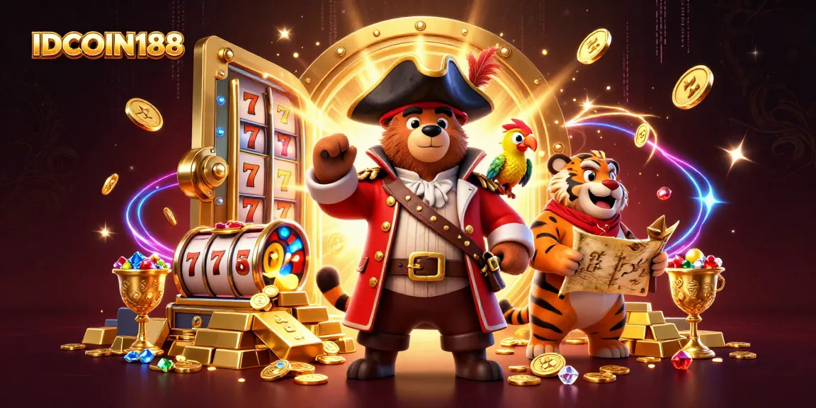 Experience big wins with IDCOIN188 in a vibrant 3D cartoon casino scene full of treasures.
