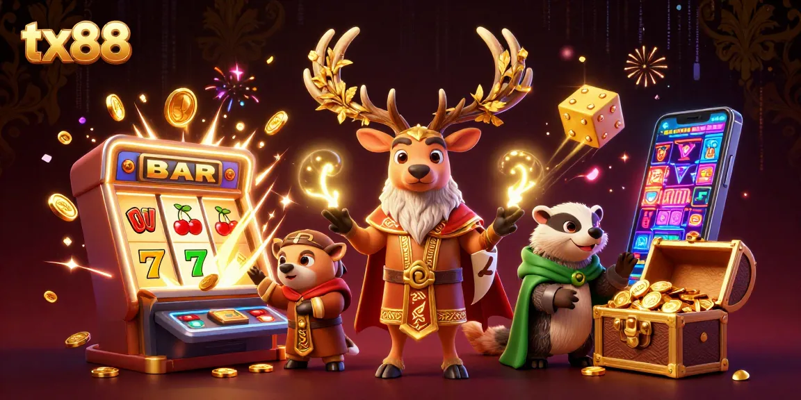 Experience the thrill of winning at tx88 with vibrant casino icons and enchanting characters.