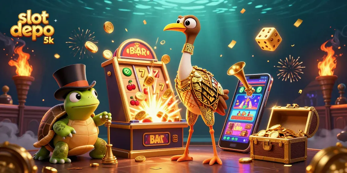 Experience the thrill of slot depo 5k at a 3D casino party with vibrant characters and a jackpot explosion.