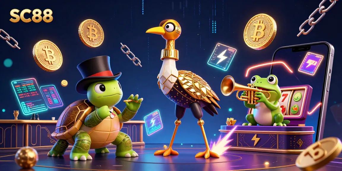 Experience the excitement of SC88 at a lively speakeasy casino with vibrant characters and crypto elements.