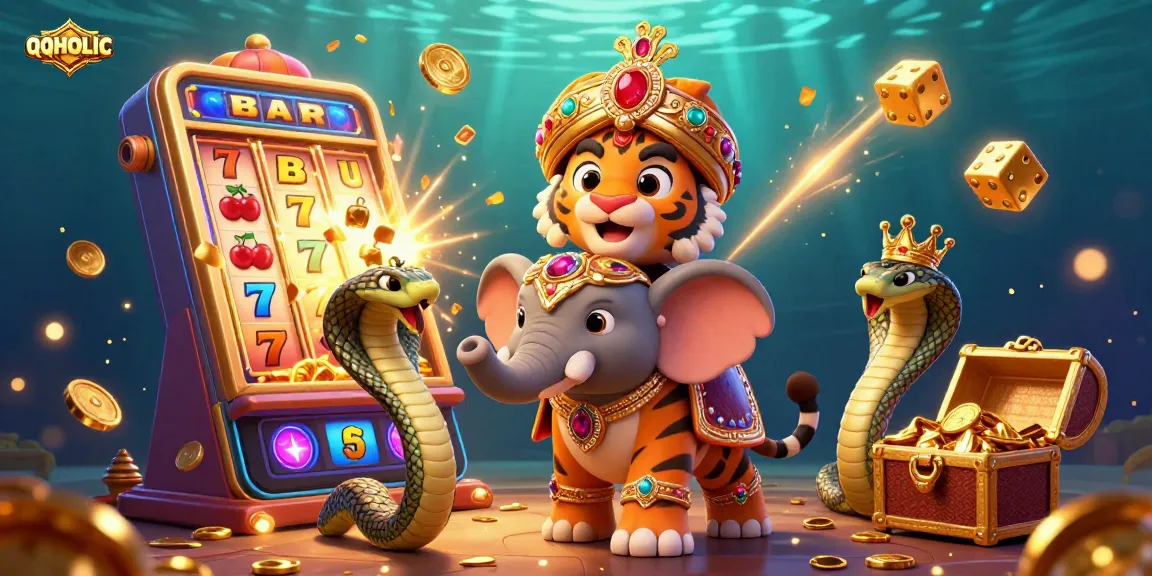 Engage in the thrilling experience at QQHOLIC with a vibrant 3D casino scene featuring a maharaja tiger.