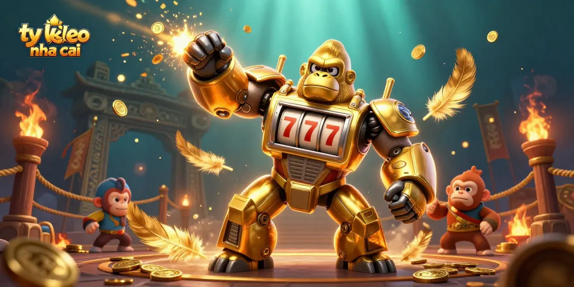 Experience unparalleled excitement with ty le keo nha cai as the golden gorilla mech battles within a vibrant gambling arena.