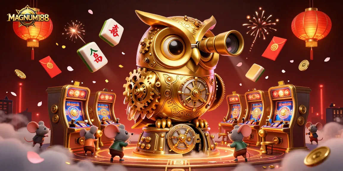 Experience thrilling gameplay at MAGNUM188 with a 3D golden owl overseeing the action.
