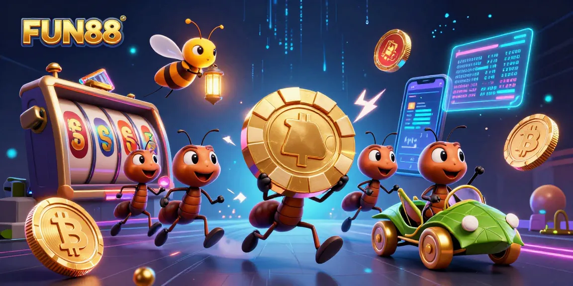 Experience FUN88 like never before in this vibrant casino heist scene with playful characters.